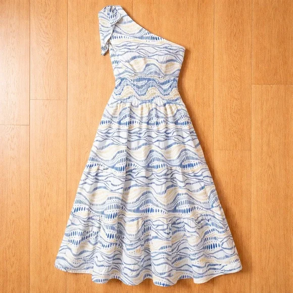 SHEIN One-Shoulder Blue and Cream Dress - Picture 2 of 2